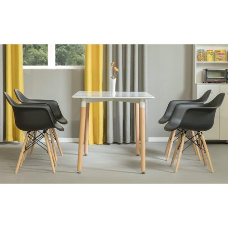 Fabulaxe Plastic DAW Shell Dining Arm Chair with Wooden Dowel Eiffel Legs, Black, PK 4 QI003748.BK.4